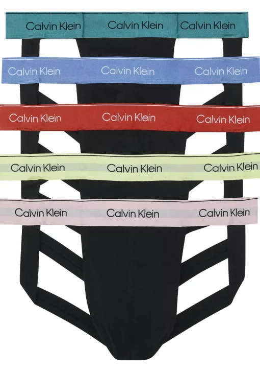 Calvin Klein Jockstraps (5-pack), heren jockstrap, zwart met gekleurde tailleband