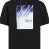 Calvin Klein Linear Graphic Interlock T-shirt, heren T-shirt korte mouw O-hals, zwart dessin