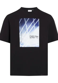 Calvin Klein Linear Graphic Interlock T-shirt, heren T-shirt korte mouw O-hals, zwart dessin