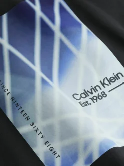 Calvin Klein Linear Graphic Interlock T-shirt, heren T-shirt korte mouw O-hals, zwart dessin