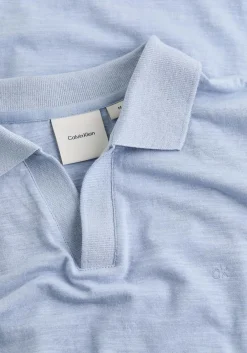 Calvin Klein Linen Cotton Cuban Regular Polo, heren poloshirt, blauw