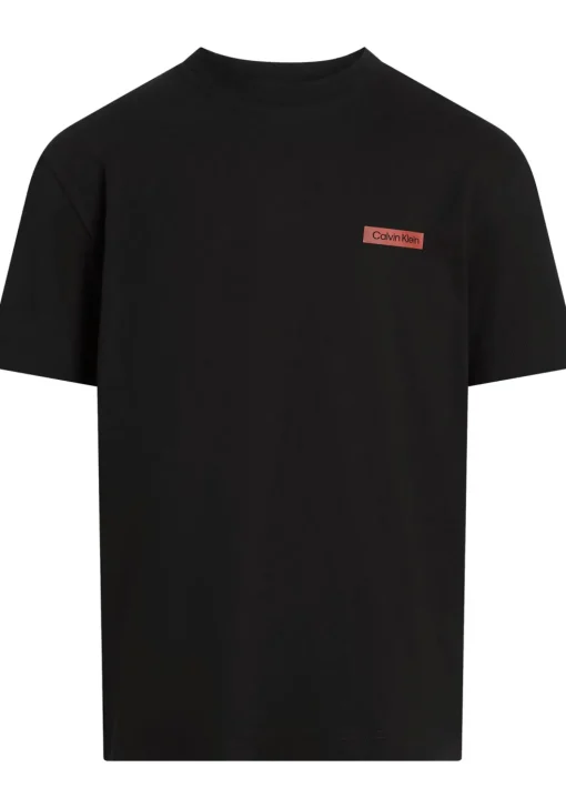 Calvin Klein Overlay Print T-shirt, heren T-shirt korte mouw O-hals, zwart dessin