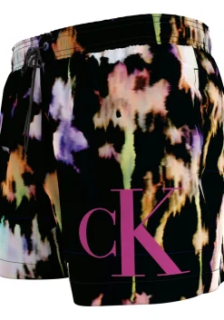 Calvin Klein Short Drawstring swimshort, heren zwembroek, zwart met gekleurd dessin