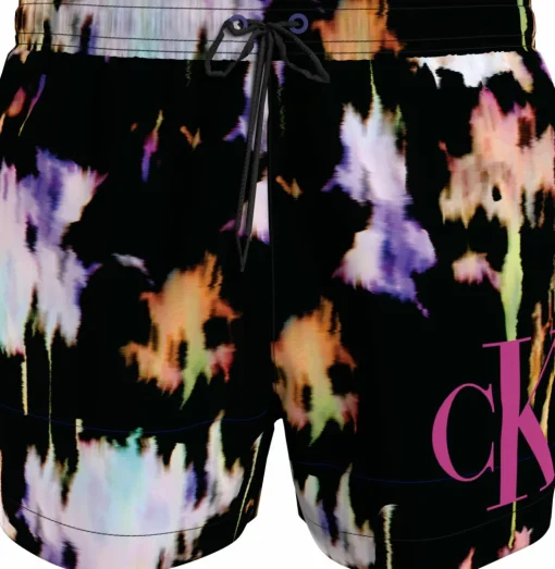 Calvin Klein Short Drawstring swimshort, heren zwembroek, zwart met gekleurd dessin