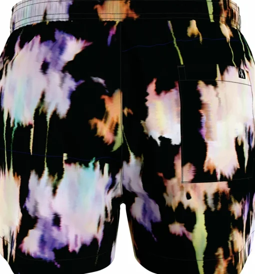 Calvin Klein Short Drawstring swimshort, heren zwembroek, zwart met gekleurd dessin