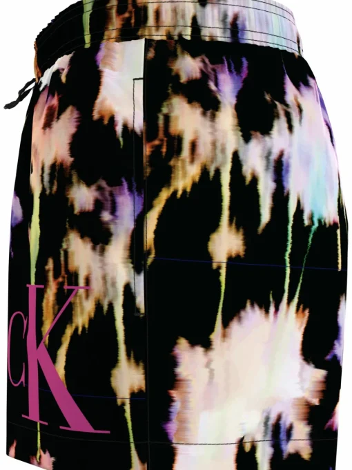 Calvin Klein Short Drawstring swimshort, heren zwembroek, zwart met gekleurd dessin
