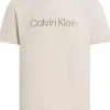 Calvin Klein Textured Embroidery T-shirt, heren T-shirt korte mouw O-hals, beige