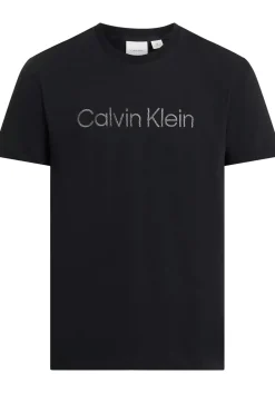 Calvin Klein Textured Embroidery T-shirt, heren T-shirt korte mouw O-hals, zwart