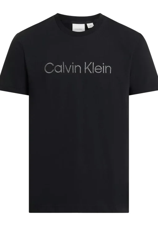 Calvin Klein Textured Embroidery T-shirt, heren T-shirt korte mouw O-hals, zwart