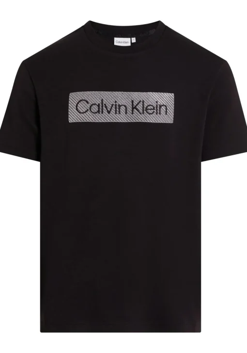 Calvin Klein Textured Embroidery T-shirt, heren T-shirt korte mouw O-hals, zwart