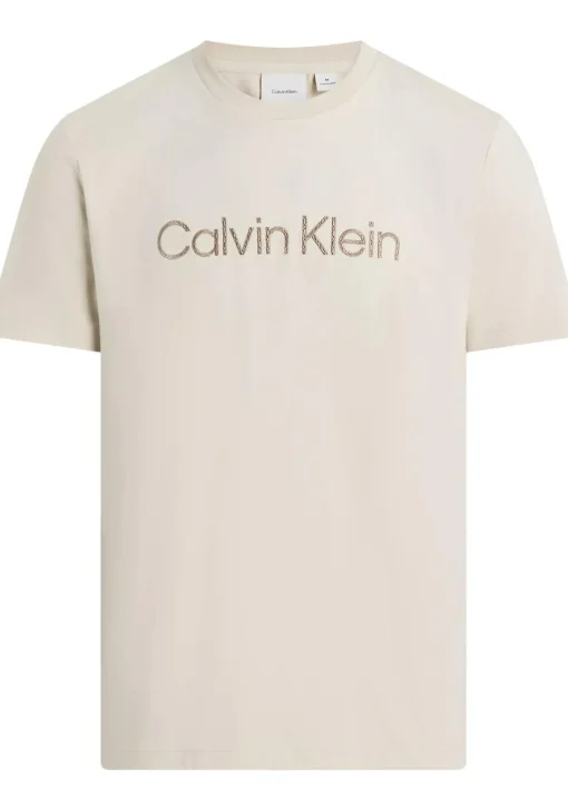 Calvin Klein Textured Embroidery T-shirt, heren T-shirt korte mouw O-hals, beige