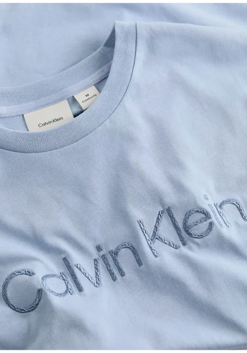 Calvin Klein Textured Embroidery T-shirt, heren T-shirt korte mouw O-hals, blauw