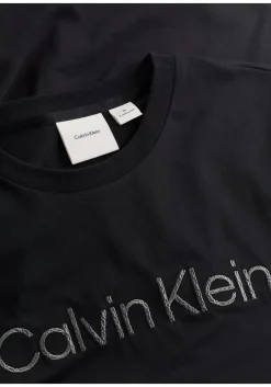 Calvin Klein Textured Embroidery T-shirt, heren T-shirt korte mouw O-hals, zwart