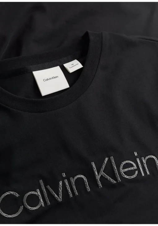 Calvin Klein Textured Embroidery T-shirt, heren T-shirt korte mouw O-hals, zwart