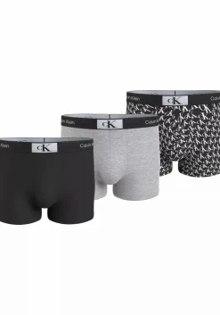 Calvin Klein Trunk (3-pack), heren boxers normale lengte, zwart, grijs en zwart met wit logo print