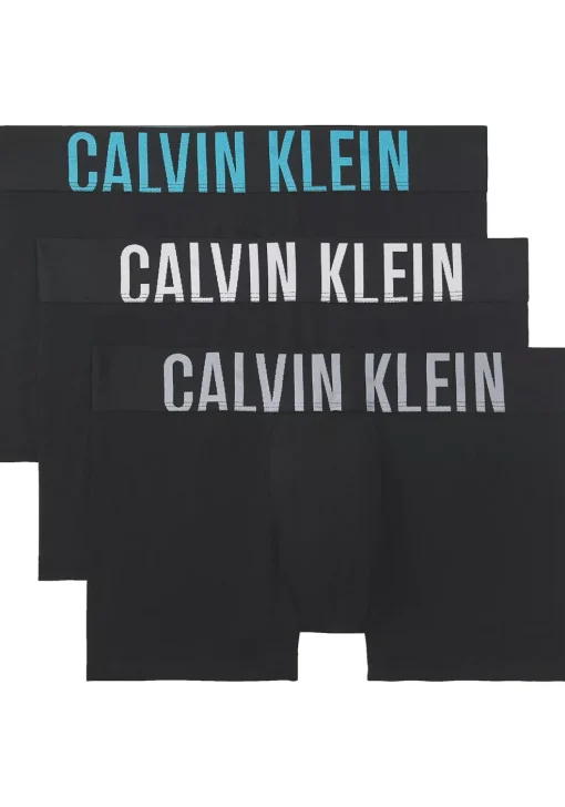 Calvin Klein Trunks (3-pack), heren boxers normale lengte, zwart met gekleurde tailleband