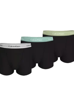 Calvin Klein Trunks (3-pack), heren boxers normale lengte, zwart met gekleurde tailleband