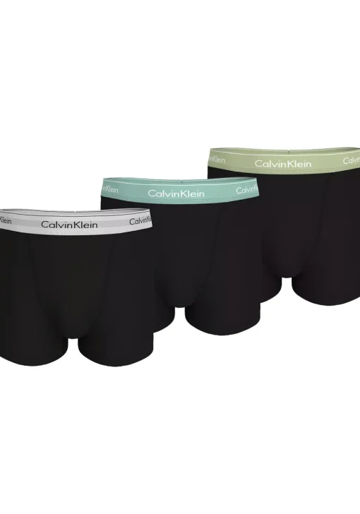 Calvin Klein Trunks (3-pack), heren boxers normale lengte, zwart met gekleurde tailleband