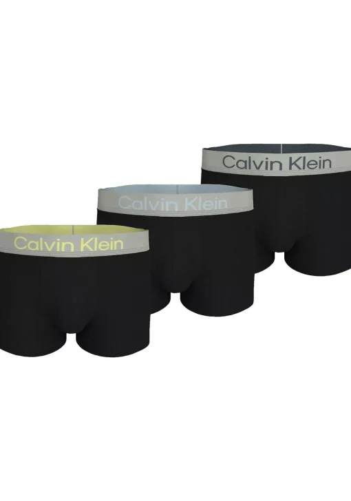 Calvin Klein Trunks (3-pack), heren boxers normale lengte, zwart met gekleurde tailleband