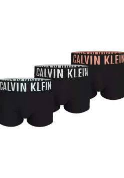 Calvin Klein Trunks (3-pack), heren boxers normale lengte, zwart met gekleurde tailleband