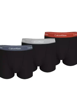 Calvin Klein Trunks (3-pack), heren boxers normale lengte, zwart met gekleurde tailleband