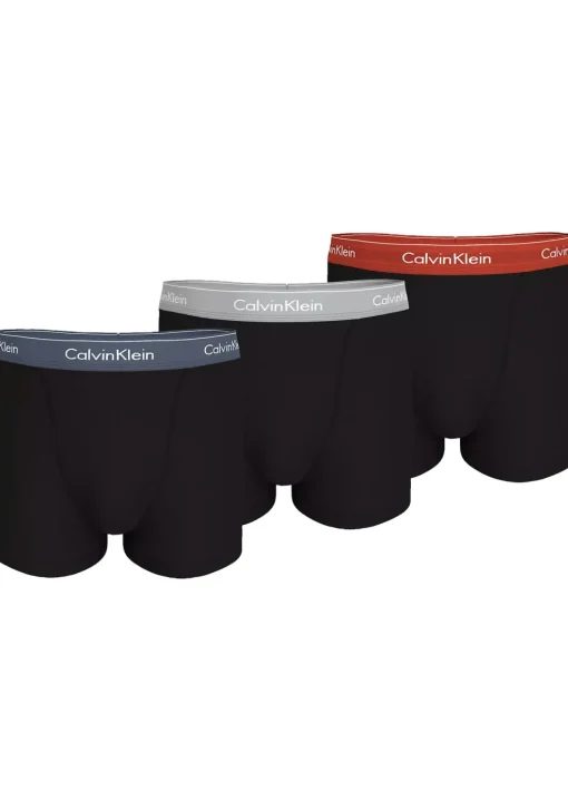 Calvin Klein Trunks (3-pack), heren boxers normale lengte, zwart met gekleurde tailleband
