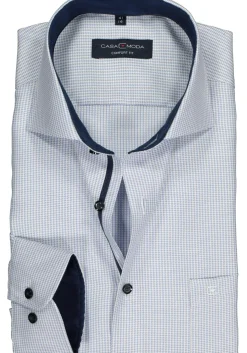CASA MODA comfort fit overhemd, blauw met wit mini dessin structuur (contrast)