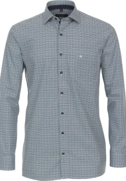 CASA MODA comfort fit overhemd, popeline, blauw met wit dessin