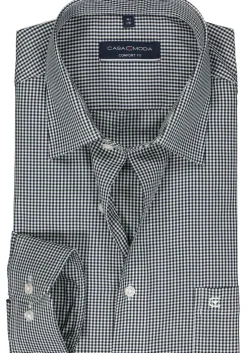 CASA MODA comfort fit overhemd, twill, zwart met wit geruit