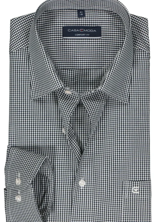 CASA MODA comfort fit overhemd, twill, zwart met wit geruit