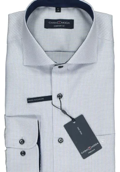CASA MODA comfort fit overhemd, blauw met wit mini dessin structuur (contrast)