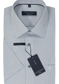 CASA MODA comfort fit overhemd, korte mouw, popeline, wit met licht- en donkerblauw dessin
