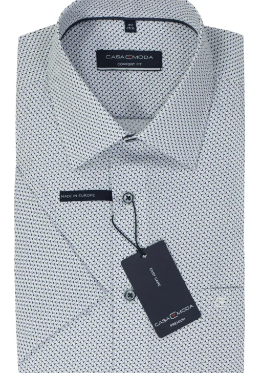 CASA MODA comfort fit overhemd, korte mouw, popeline, wit met licht- en donkerblauw dessin