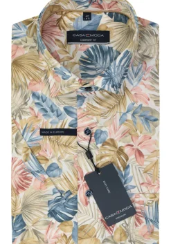 CASA MODA comfort fit overhemd, korte mouw, popeline, wit met rood, blauw en beige dessin
