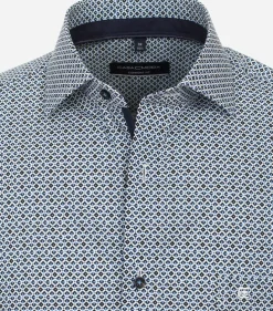 CASA MODA comfort fit overhemd, popeline, blauw met wit dessin