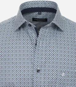 CASA MODA comfort fit overhemd, korte mouw, popeline, blauw dessin