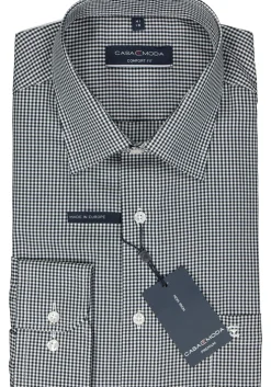CASA MODA comfort fit overhemd, twill, zwart met wit geruit