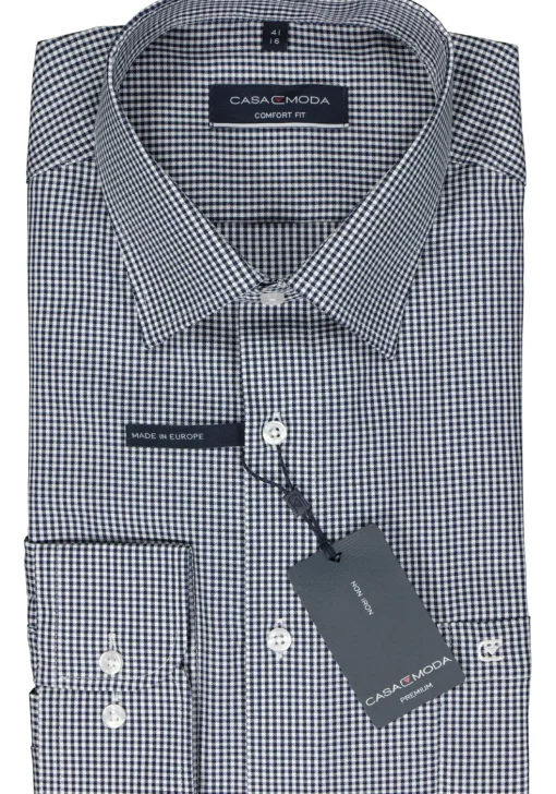 CASA MODA comfort fit overhemd, twill, blauw met wit geruit