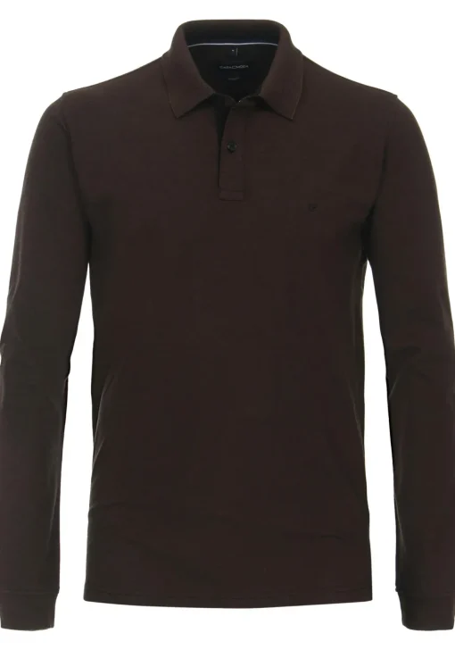 CASA MODA comfort fit polo lange mouw, donkerbruin