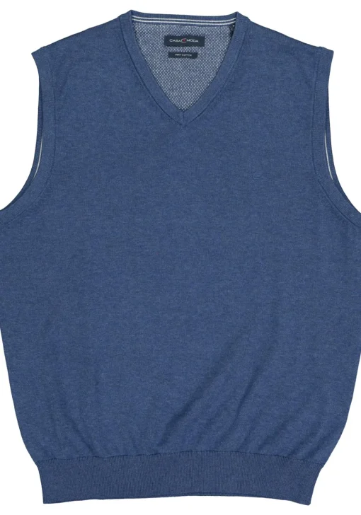 CASA MODA heren spencer katoen, V-hals, blauw