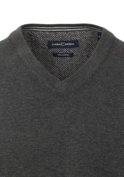 CASA MODA heren trui katoen, V-hals, antraciet
