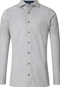 CASA MODA modern fit overhemd, popeline, groen met blauw en wit dessin