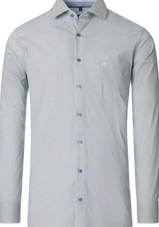 CASA MODA modern fit overhemd, popeline, groen met blauw en wit dessin