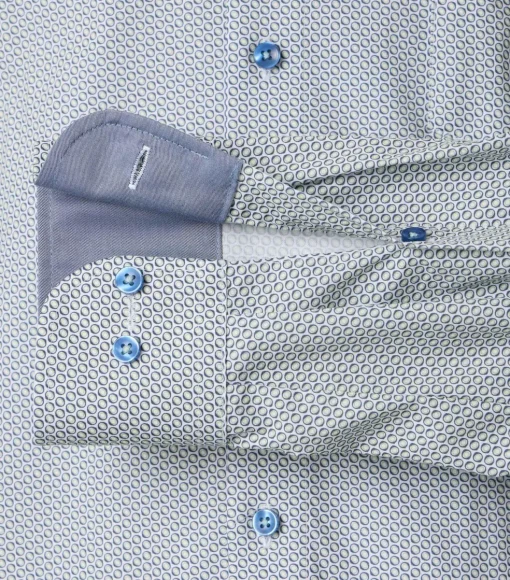CASA MODA modern fit overhemd, popeline, groen met blauw en wit dessin
