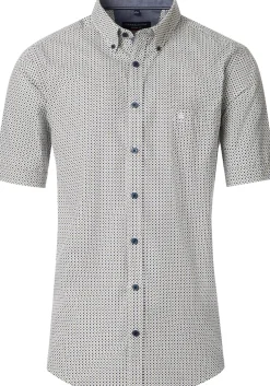 CASA MODA Sport casual fit overhemd, korte mouw, twill, wit met groen en blauw dessin