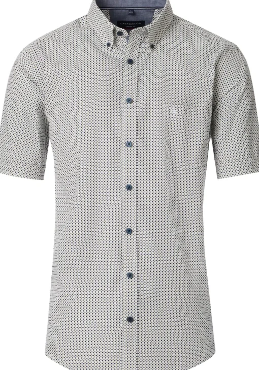 CASA MODA Sport casual fit overhemd, korte mouw, twill, wit met groen en blauw dessin