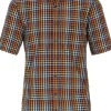 CASA MODA Sport casual fit overhemd, korte mouw, dobby, oranje geruit