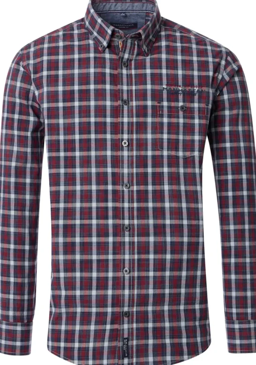 CASA MODA Sport casual fit overhemd, popeline, blauw met donkerrood geruit