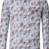 CASA MODA Sport casual fit overhemd, popeline, beige met blauw wit en donkerrood dessin