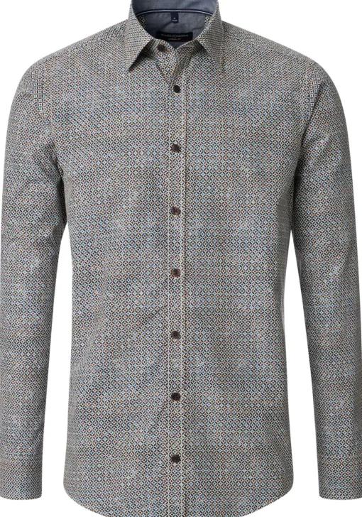 CASA MODA Sport casual fit overhemd, popeline, bruin dessin